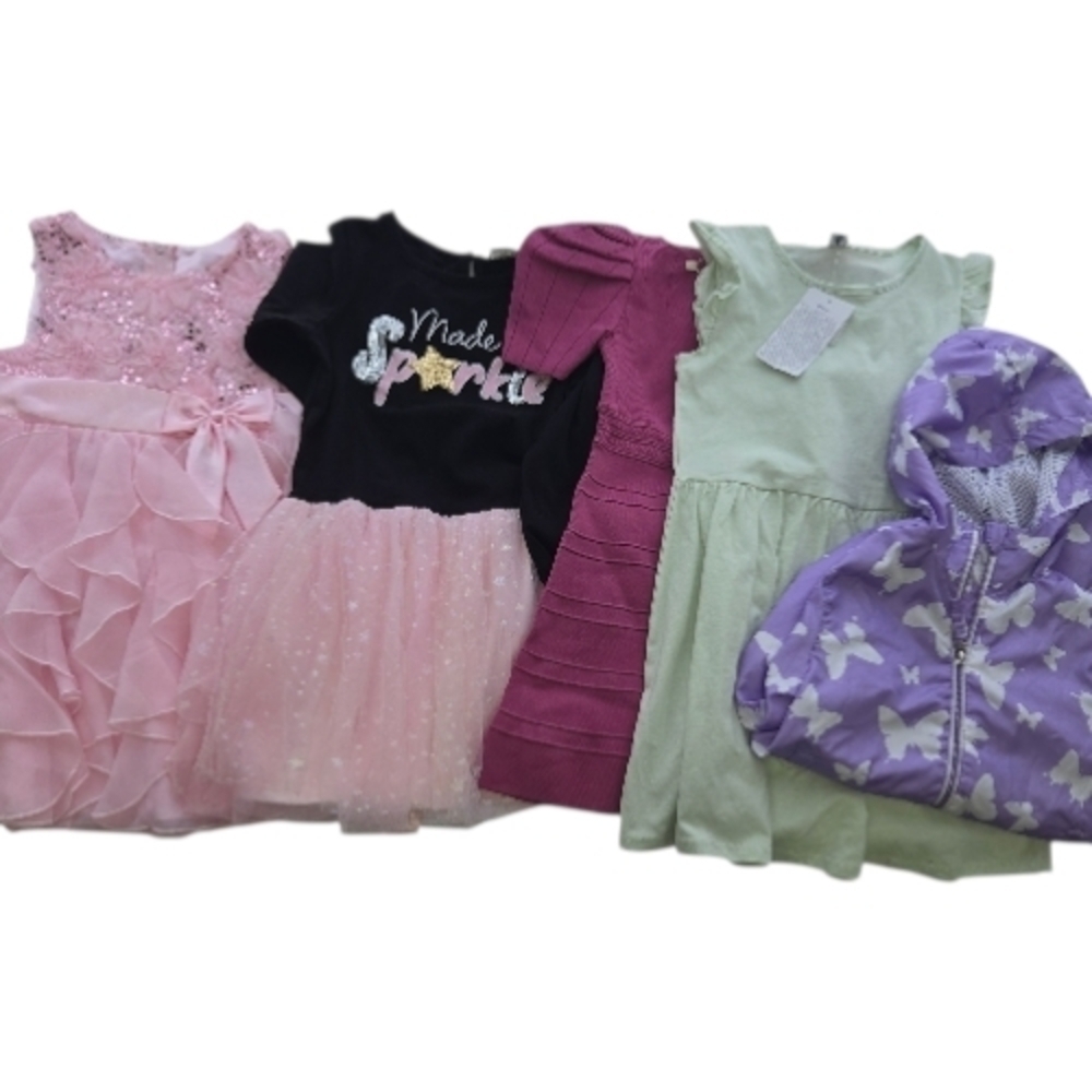 Girls Dresses And Jacket Bundle - Pink, Black, Purple, Green Size 6/ 6X - 5 Pc